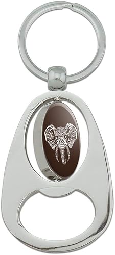 Miniatura 2 de GRAPHICS & MORE White African Elephant Tribal Keychain Chrome Metal Spinning Oval Bottle Opener