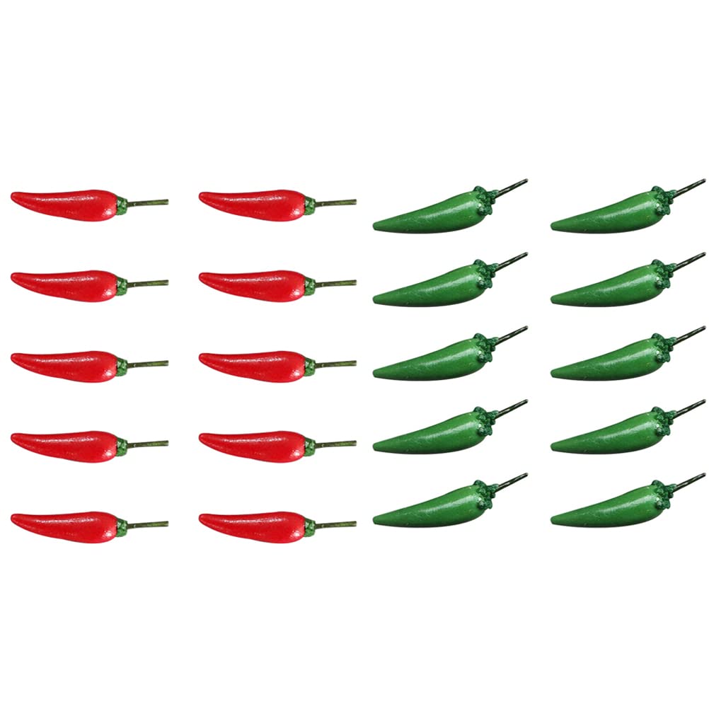 LUOZZY 20 Pcs Artificial Little Chili Simulation Mini Pepper Fake Vegetable for Dollhouse Home Kitchen Decoration - Red + Green