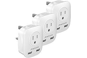 Anstronic Travel Plug Adapter 3-Pack: Convert US to UK Power, with 2 Fast-Charging USB Ports