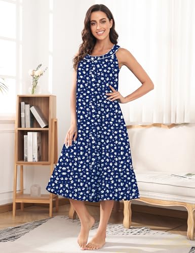 Image of MZROCR Cotton Nightgowns for Women Soft Sleeveless Night Gown for Adult Women Ruffle Sleepwear