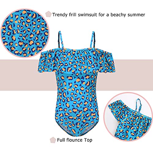 Image of Girls One Piece Swimsuits Off Shoulder Bathing Suit Kids Hawaiian Floral Swimwear 3-16 Years