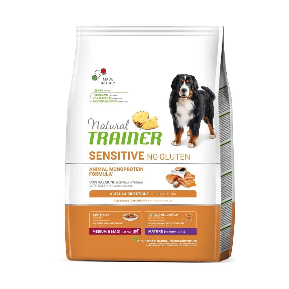 TRAINER NATURAL CANE SENSITIVE NO GLUTEN MEDIUM MAXI MATURE SALMONE 12 KG