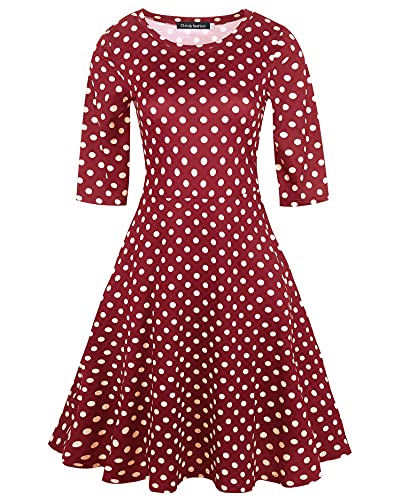 Image of oxiuly Women Casual Dress Round Neck Soft Cotton Floral A-Line Midi Summer Dresses with Pockets OX262