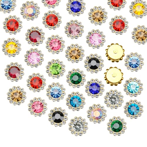 200 Pcs 12MM Sew on Rhinestones Crystals Glass Metal Base Sewing Flower Claw Rhinestones for Clothes Shoes Earring Belt Crafts Sewing Accessories(020 Mixed Colors)