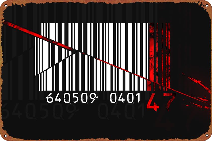 Hitman Barcode Video Game Hitman: Absolution Agent 47 Movie Poster Vintage Look Tin Metal Sign Wall Decoration 8x12 Inches
