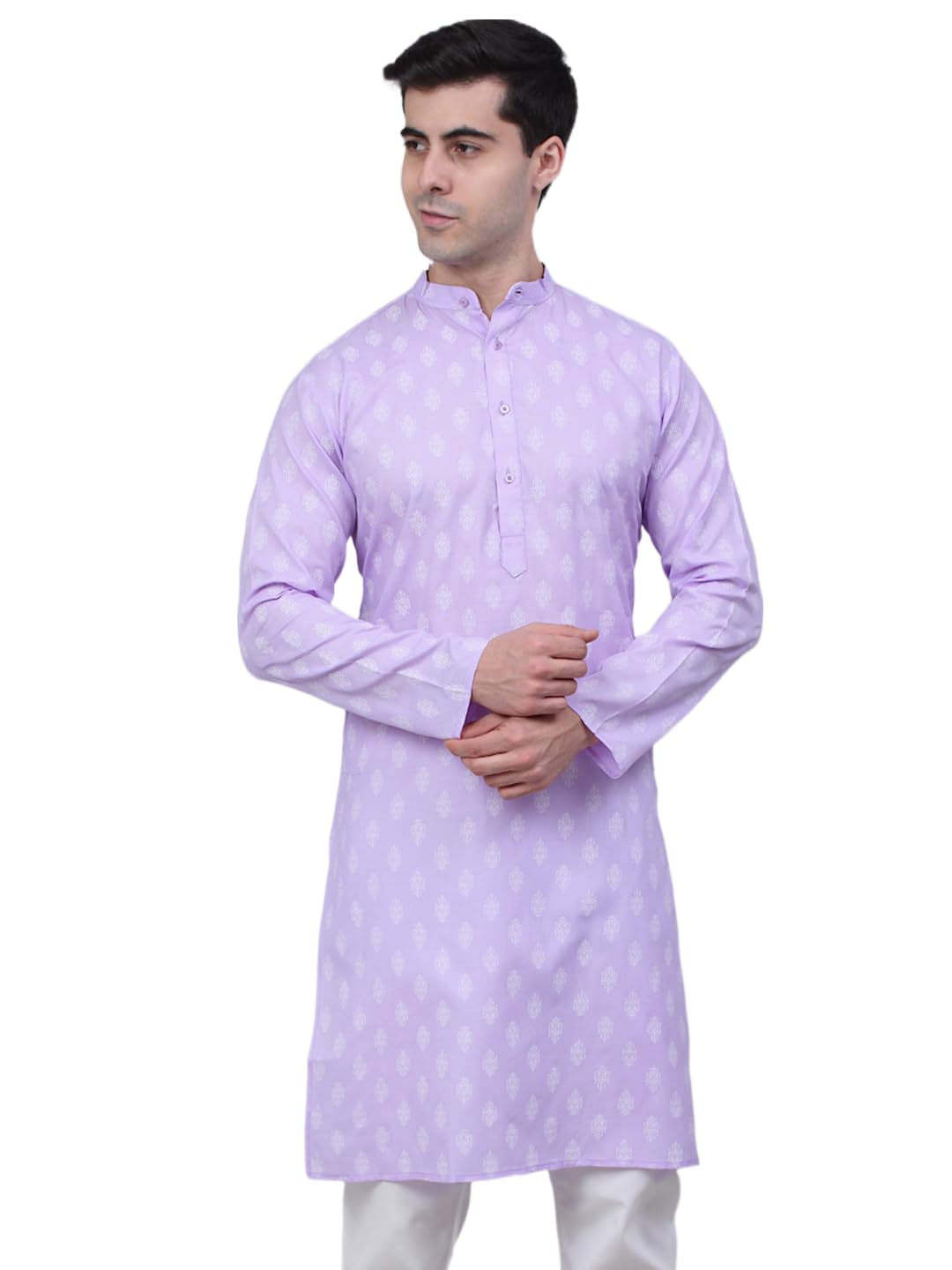 Jompers Men's Cotton Floral Printed Kurtas (Purple, M)