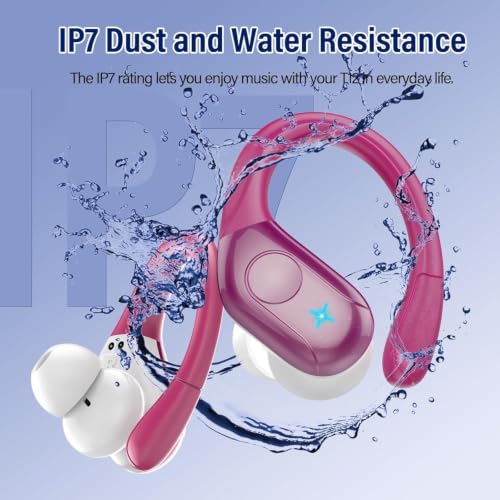 Image of Qecnato Wireless Earbuds Bluetooth 5.4 Headphones 75H Stereo Deep Bass Sports Over Ear Buds with Earhooks, LED Display Bluetooth Earbuds with 4 ENC Mic, IP7 Waterproof Earphone for Running, Rose Gold