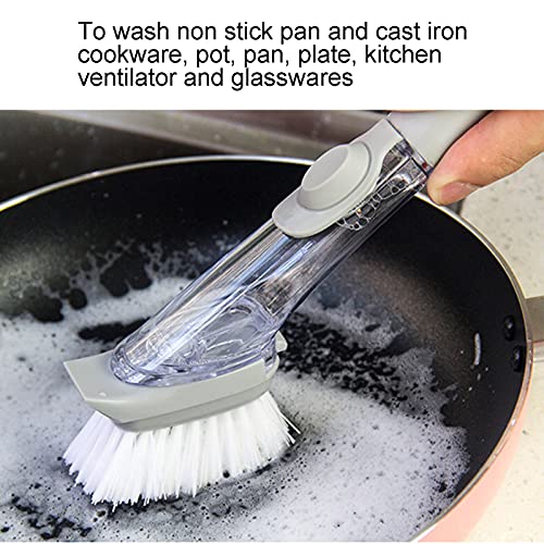 Image of Topyond Soap Dispensing Dish Brush with Handle, Dish Scrubber with 4 Replaceable Heads, Kitchen Sink Brush, Durability Cleaning Tool for Dishes, Pots, and Kitchen Use