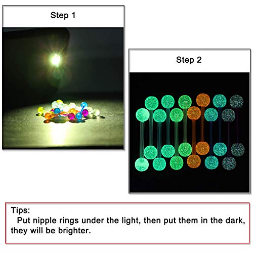 Prjndjw 48Pcs 14G Glow In The Dark Flexible Acrylic Straight Tongue Nipple Ring Retainer Body Piercing Jewelry For Women Men 16Mm Bar #TOP1
