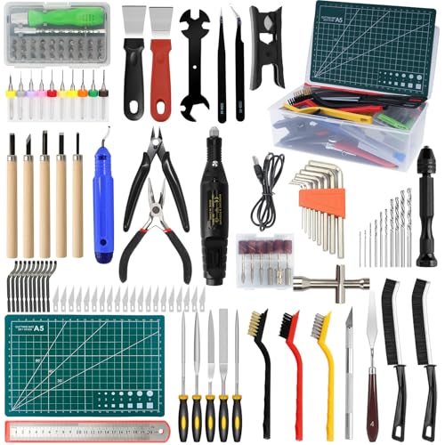 HIMOMO 154 PCS USB 3D Printer Tool Kit 3D Printing Multi-Tool Set - Includes Pliers Tweezers Files Drill Bits & Rulers 3D Printer Accessories for Nozzle Cleaning Deburring & Post-Processing
