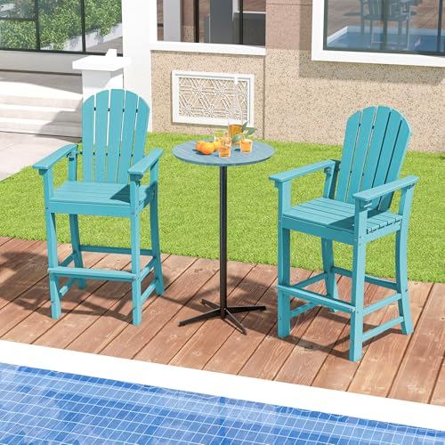Tangkula-Outdoor-Tall-Adirondack-Chair-30-Inches-Seat-Height-HDPE-Bar-Height-Patio-Chair-with-High-Backrest-Armrests-and-Footrest-Outdoor-Bar-Stool-for-Balcony-Deck-Garden-Poolside-1-Turquoise Tangkula Outdoor Tall Adirondack Chair 30 Inches Seat Height HDPE Bar Height Patio Chair with High Backrest Armrests and Footrest Outdoor Bar Stool for Balcony Deck Garden Poolside 1 Turquoise
