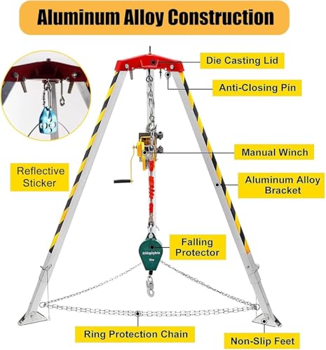 El kit de trípode de rescate duradero para espacios limitados 1200 1800 1,179,3 kg incluye arnés de seguridad y sistema de protección contra caídas