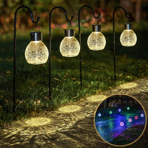 Illuminate Your Outdoors with These 5 Solar Shepherd Hook Landscape Lights 4 LiteGem 4 Pack Solar Lanterns with Shepherd Hooks Garden Solar Lights Outdoor Waterproof Color Changing Crackle Glass Solar Powered Pathway Landscape Lights for Yard Backyard Walkway Path Decor