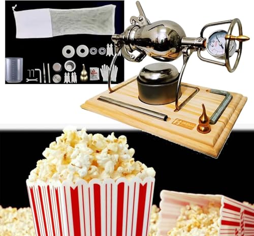 MáQuina Hacer Palomitas MaíZ Acero Inoxidable con Calentamiento A Fuego, Alta PresióN, Manual, con Base Madera Y VáLvula Alivio PresióN(260ml)