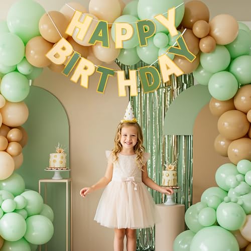 Image of Pre-Strung Happy Birthday Banner Brown Green Party Decorations