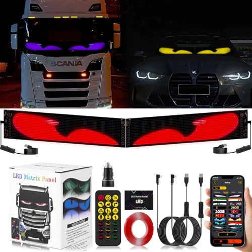 Lot de 2 yeux de diable pour voitures - Yeux LED pour camion, voiture, camion - Affichage LED programmable - Enseigne lumineuse personnalisée - Application intelligente - Bluetooth USB 5 V - 12 x 60