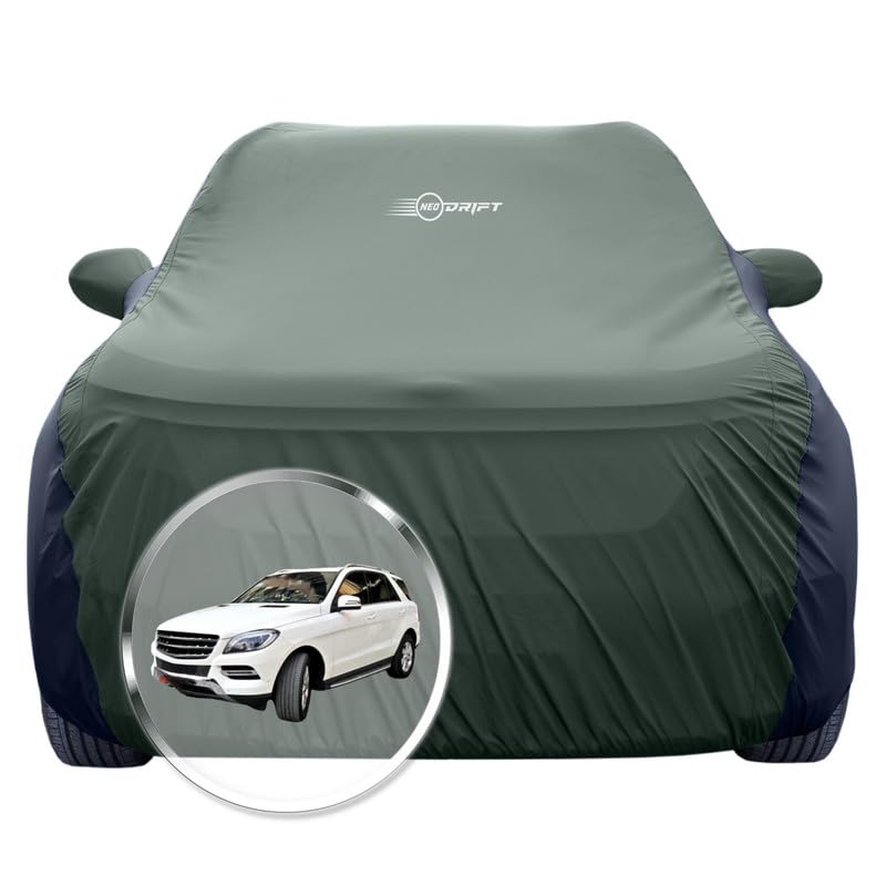 Image of NEODRIFT 'SuperTech' Car Cover for Mercedes M Class (100% Water-Resistant, All Weather Protection, Tailored Fit, Multi-Layered & Breathable Fabric) (Colour: L.Green+Black)