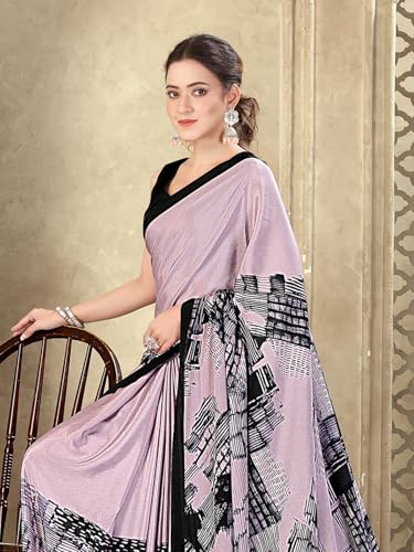 Image of SIRIL Women's Crepe Silk Printed Saree with Unstitched Blouse Piece