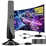 Indoor TV Aerial for Weak Signal Areas UK - 650+ Miles Digital TV Antenna with Smart IC Booster, 360° Omnidirectional Freeview Aerial, 10ft Cable, Suction Cup Base, 4K 1080P (Large)