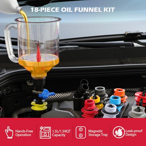 image for SEDY 18-Piece Engine Oil Funnel Kit, 1.59QT/1.5L Automotive Oil Funnel