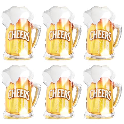 6 Piezas Globos de Cerveza, Globos Helio para Cerveza, XXL Globos de Vaso de Cerveza, Globos de Aluminio Gigantes para Niños, Cumpleaños, Fiestas, Bodas, Fiesta Temática de Cerveza, Festival de Bodas