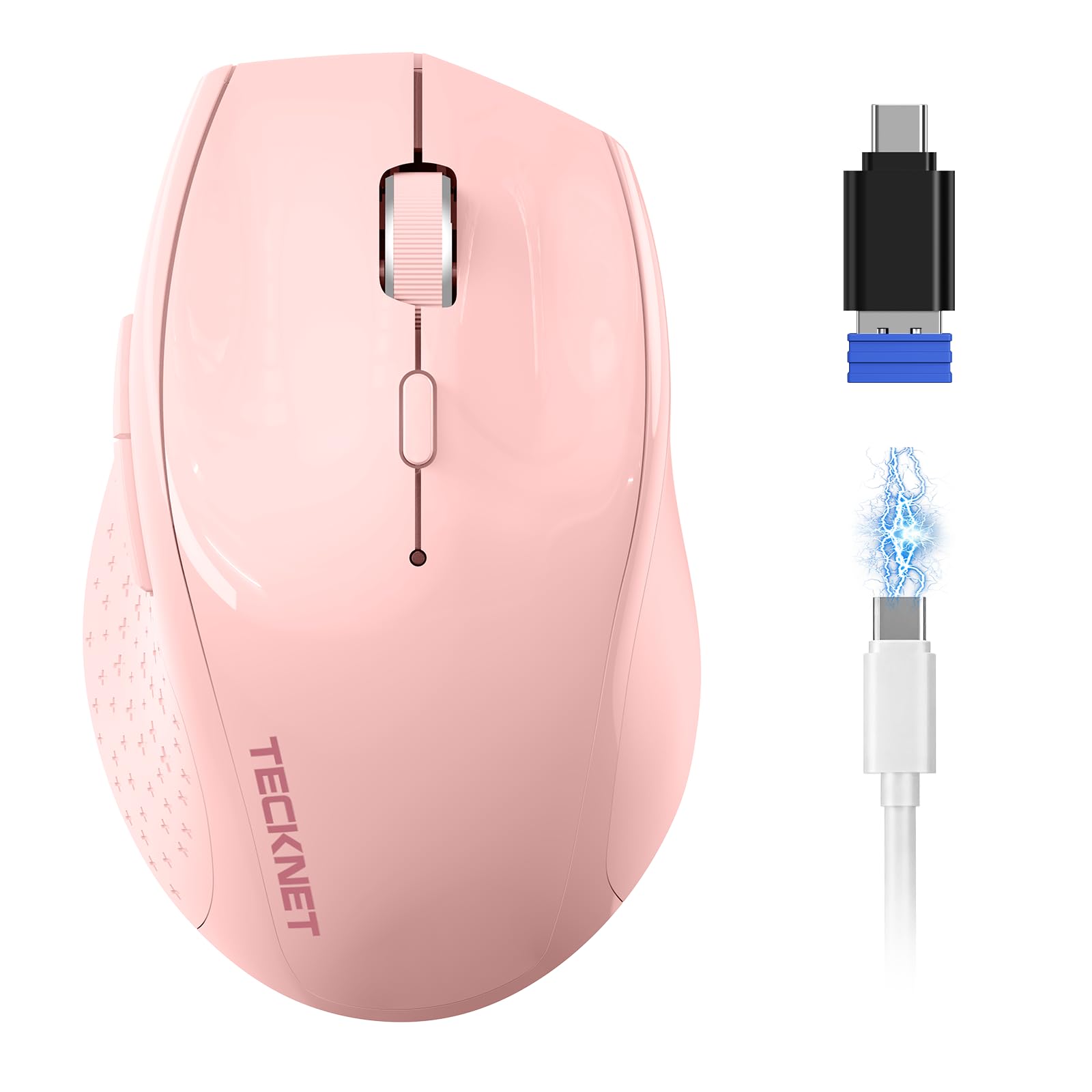 TECKNET PRO Mouse Bluetooth Ricaricabile (2BT5.0+2,4GHz), Mouse Wireless (Rosa)