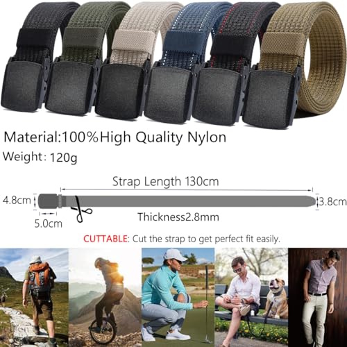 Image of LionVII Men's Nylon Belts - Breathable Webbing Canvas Belt with Plastic Buckle, Adjustable Trim to Fit 28-49 inch Waist