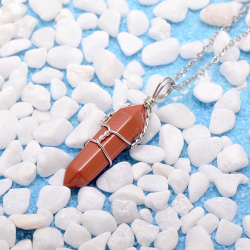 Red Jasper Mineral Stone Point Wire Wrapped Healing Crystal Pendant Necklace3