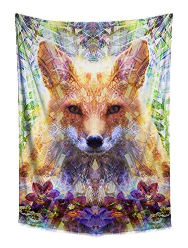 LUCID EYE Divine Fox Tapestry, Trippy Animal Design, Psychedelic Orange/Green Abstract Artwork Wall Hanging, for Bedroom Living Room Dorm, Tall 48x72 inches