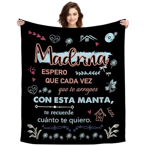 ACAROMAY Presente para Madrinha, Obrigada Madrinha Mantas Presentes Originais para Mulher Ideias de Presente de Aniversário Natal Batismo Lembrança Decoração Mantas Manta de Descanso (Madrinha-Preto)