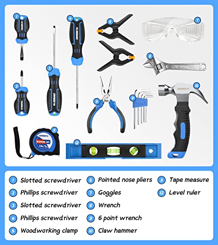 URASISTO 18-Piece Kids Tool Set with Tool Storage Bag, Junior Real Hand Tool Kit for Boys & Girls, Children Learning Tools for DIY Building and Woodworking, Age 8+