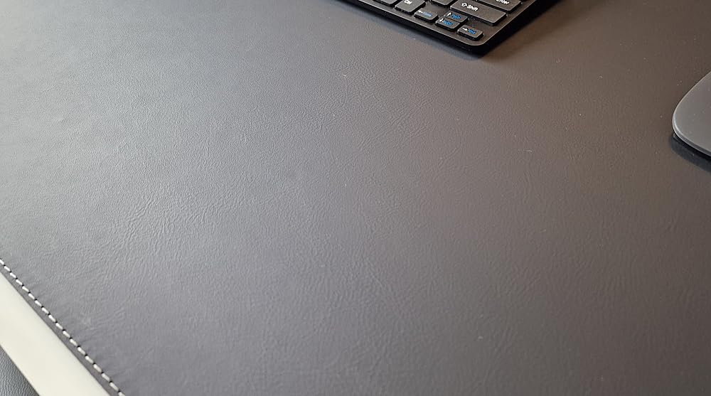 Schreibtischunterlage Echt Leder Nappaleder 60 x 40 Schwarz mit grauer Naht