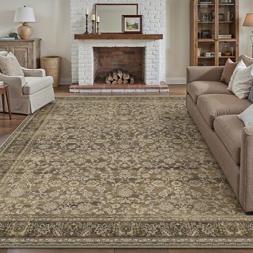 PureCozy 8x10 Area Rug Brown Machine Washable Living Room Carpet
