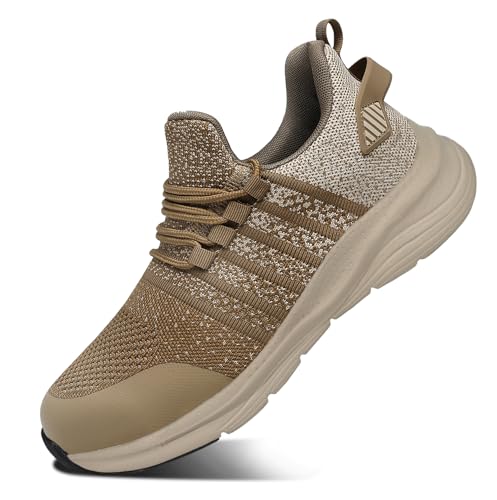 LUPWEE Safety Trainers for Men Women Slip Resistant Steel Toe Cap Trainers,Comfortable Lightweight Puncture Proof Safety Work Shoes Construction Work Utility Shoes, Khaki 41.5