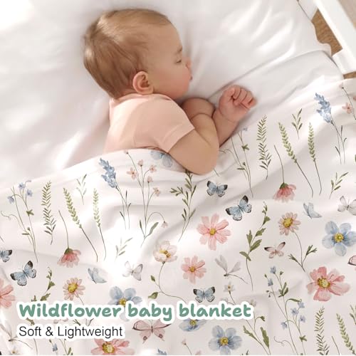 Image of Wildflower Baby Blanket, Soft Flannel Bohemian Newborn Blanket, Cozy Unisex for Boys & Girls, Lightweight Stroller & Crib Blanket 30x40