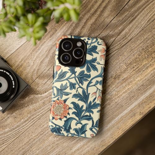 Coque rigide iPhone 16 Pro florale bleu et orange haute finition - 4