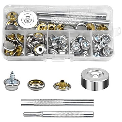 20 Sets Snap Fasteners, Canvas Snaps Kit with Screw, 15mm Metal Snaps Button with 3 Setting Tool, Press Studs for Marine Grade Boat, Tarpaulin, 63 Pcs Cover