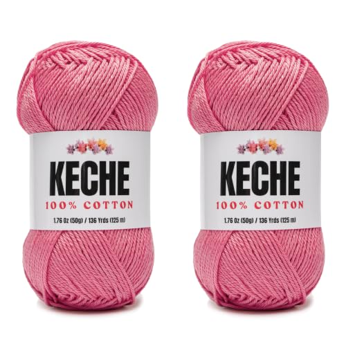 Image of Cotton Yarn - 100% Cotton Yarn for Crocheting and Knitting, Mercerized Cotton Amigurumi Yarn Fine-Sport 2 1.76 oz (50g) / 136 Yrds (125 m) 2 Skeins - Rose Pink