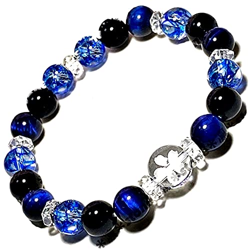 【Amazon.co.jp限定】(四季)10mm桜素彫水晶/8mmマリンブルータイガーアイ/ブラックオニキス/ブルークラック水晶/パワーストーンブレスレット/数珠/天然石/開運/お守り/浄化