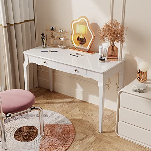 Yaohuoo Solid Wood Desk With Large Drawer-42 Inches Modern Computer Desk,Writing Desk,Study Desk,Vanity Table,Makeup Console Table For Home Office Space(White Pine) #TOP1