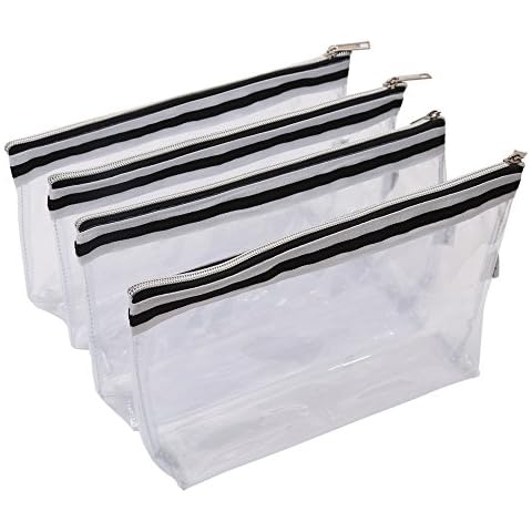 Augbunny Multi-purpose Waterproof Clear Vinyl Zippered Toiletry Cosmetics Makeup Pouch With French Tape 4-pack Cover