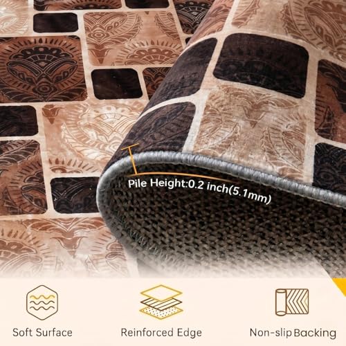 Image of Medallion Vintage Look Carpet for Living Room Bedroom Dining Room | Washable Area Rug with Non Slip TPR Backing | Modern Floor Carpet for Home(Design08-6x9 Feet)