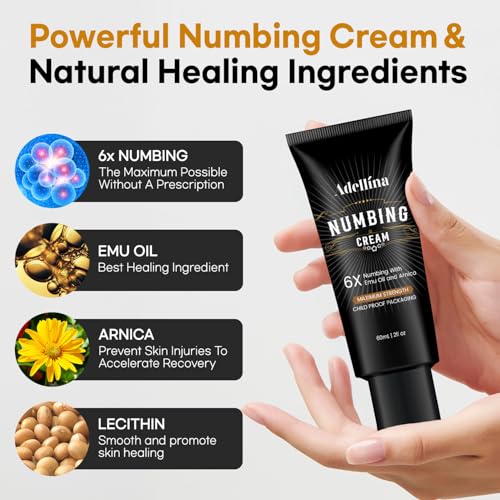 Image of Adellina Numbing Cream Maximum Strength: Long Lasting Extra Soothing with Arnica and Elmu Oil (2 Fl Oz (Pack of 1))