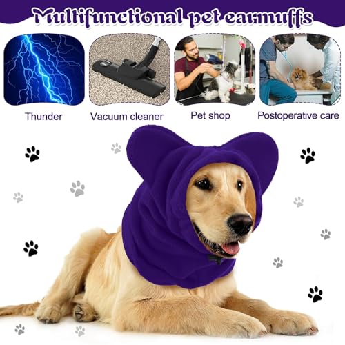 Warme Hundehut Plüsch Hunde Mütze Beruhigende Ohrenschützer Hundemütze für Haustier Winter Warmer Halten Hundehüte Kätzchenhut mit Leise Ohrenschützern Kapuzenpullover M (Lila)