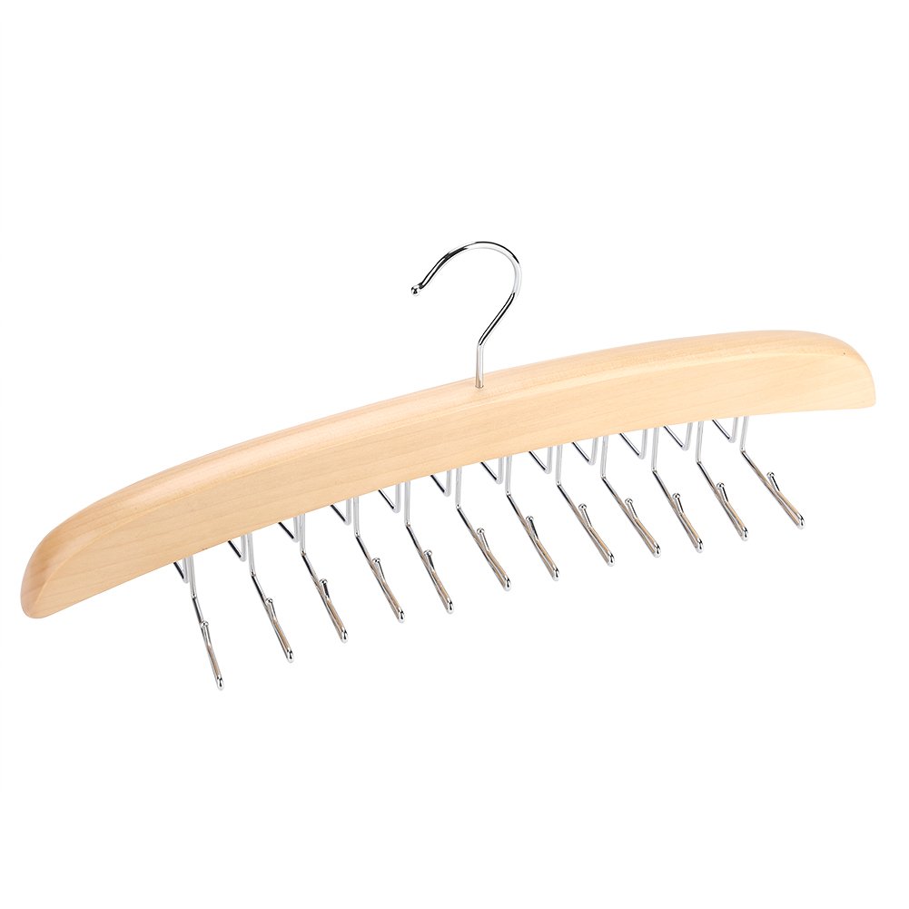 Ejoyous Portacravatta 24 Ganci, Portacravatta in Legno Portacravatta in Legno Cinture Sciarpe Accessori Armadio Portaoggetti Girevole Mobile (Beige)