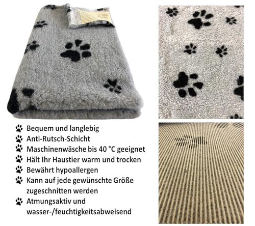 elropet Hundematte vetbed für kleine Hunde & große Hunde/Premium 22mm hohe Qualitätsstufe/Hundedecke S/M/L (Hellgrau + Schwarze Pfote, S 80cm X 50cm)
