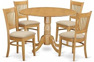 East West Furniture Dublin Round Kitchen Table with 4 Upholstered Linen Fabric Chairs - Oak
