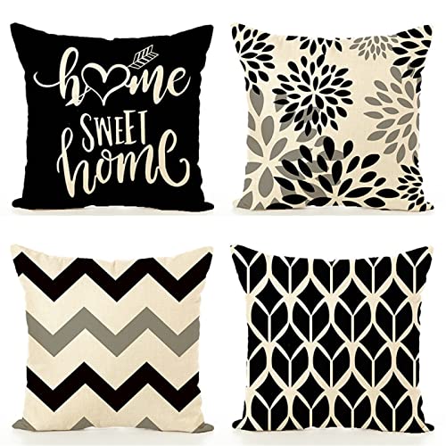 Taie d'oreiller 50x50cm lin housses de coussin déhoussables avec zip invisible noir - 2