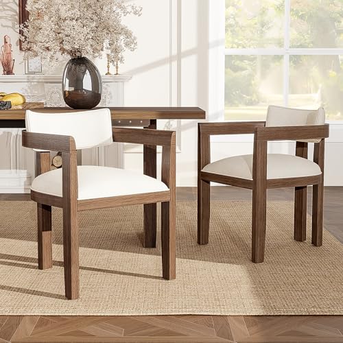 ZKLOEP Sillas de comedor 2 de madera maciza, cómodas y transpirables, adecuadas para comedor, sala de estar, cafés, estilo moderno, tela de lino, color nogal