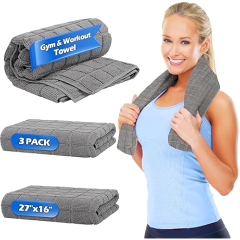 HOMERHYME Microfiber Gym Towels, 3 Pack Sweat Towels Yoga Towels, 16 x 27 Inch Quick Dry Hand Towels for Bathroom, Absorbent Sports & Workout Towels for Fitness Beach Spa Camping Cover